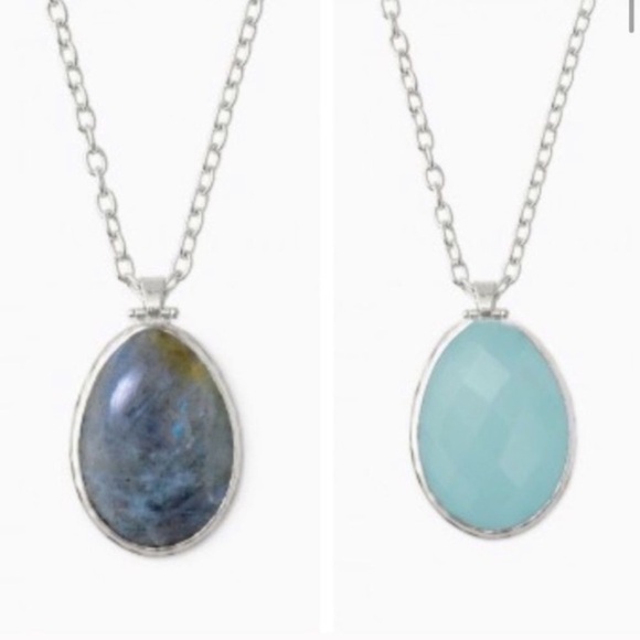 Stella & Dot silver tone Sanibel pendant necklace Labradorite Blue Quartz - Picture 1 of 10